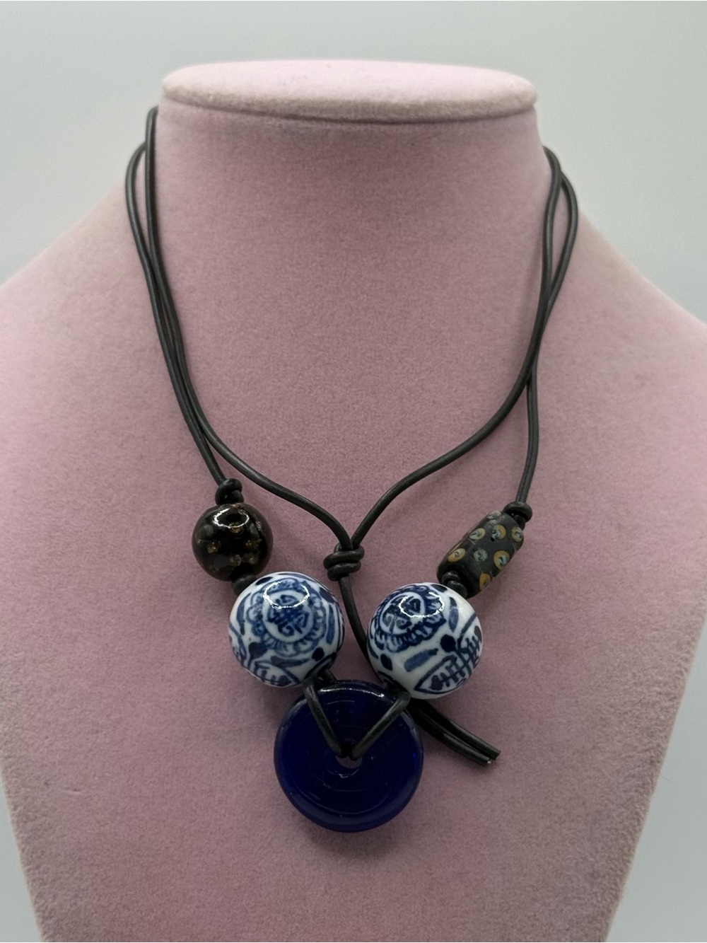 Handcrafted Blue & White Ceramic Bead Necklace